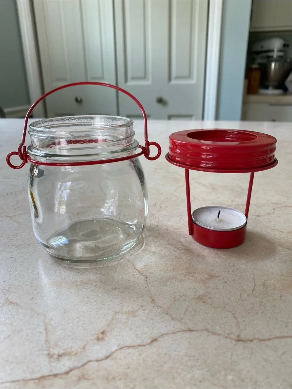 VINTAGE Red Glass Hanging Tea Light Lantern